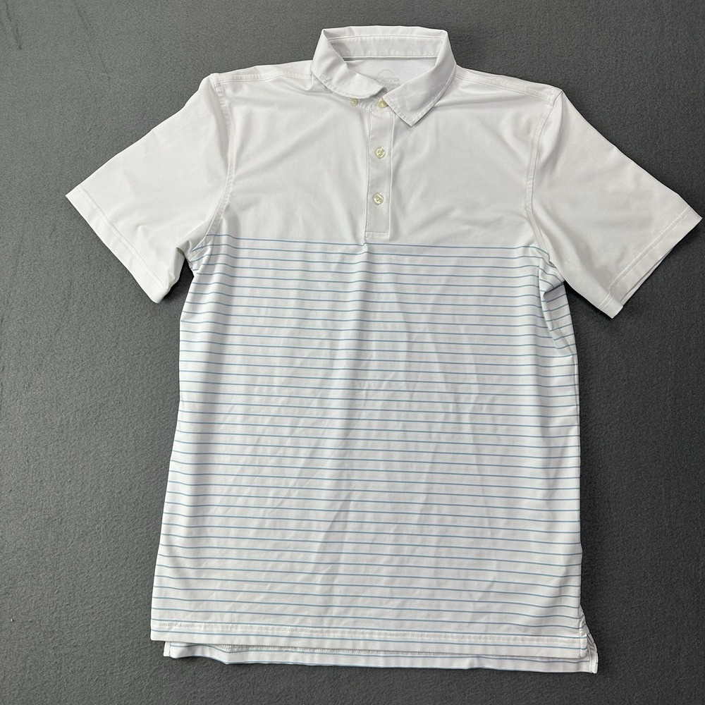 Vineyard Vines Shirt Mens OTG Polo Medium White Blue Striped Performance Palmero